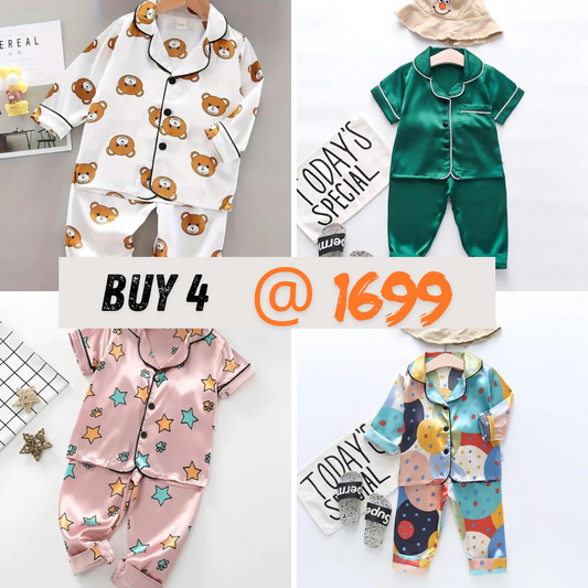 4 NIGHT SUITS COMBO FOR BOYS AND GIRLS (green+white+printed)