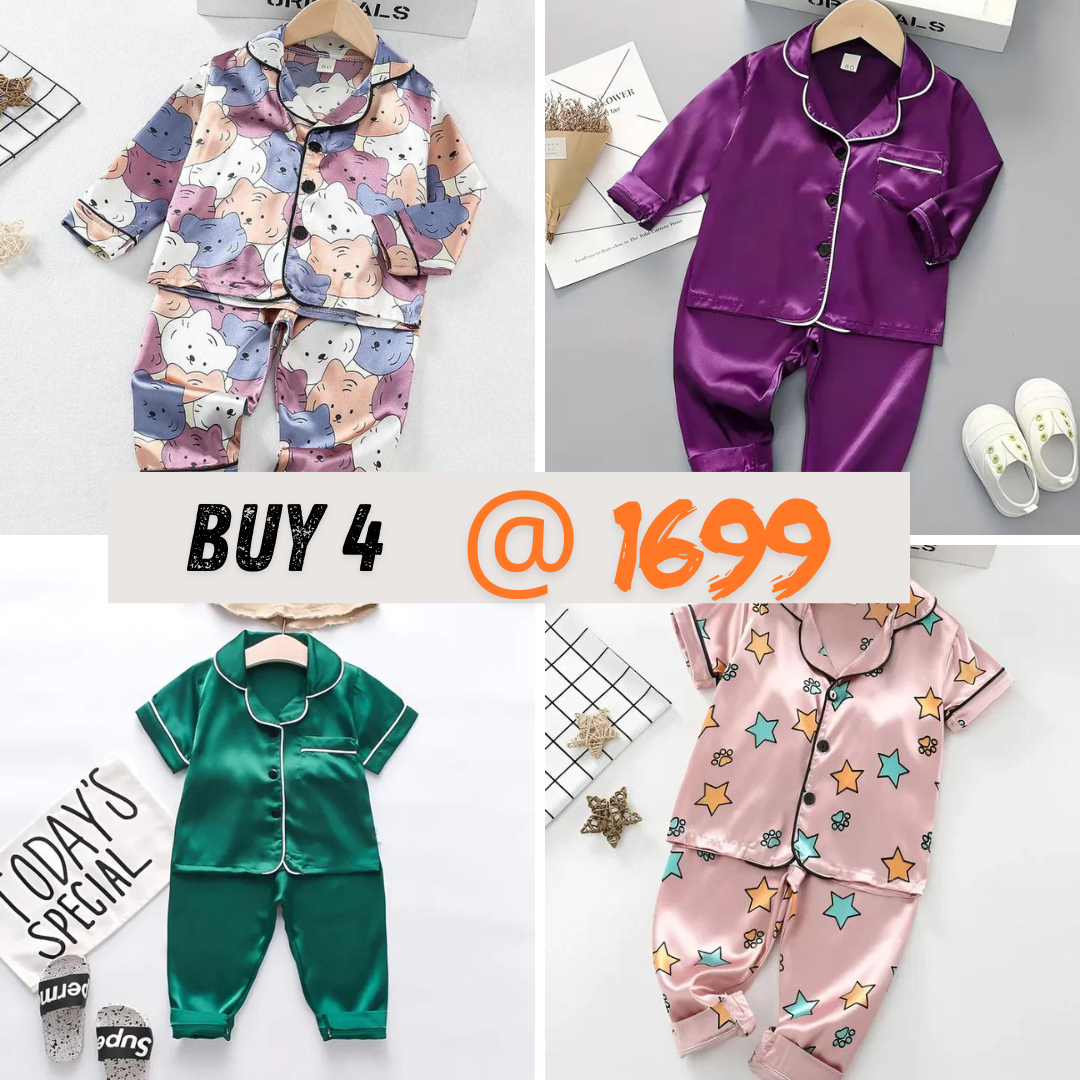 4 NIGHT SUITS COMBO FOR BOYS AND GIRLS (green+violet+printed)