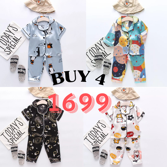 4 NIGHT SUITS COMBO FOR BOYS AND GIRLS (black skyblue+printed)