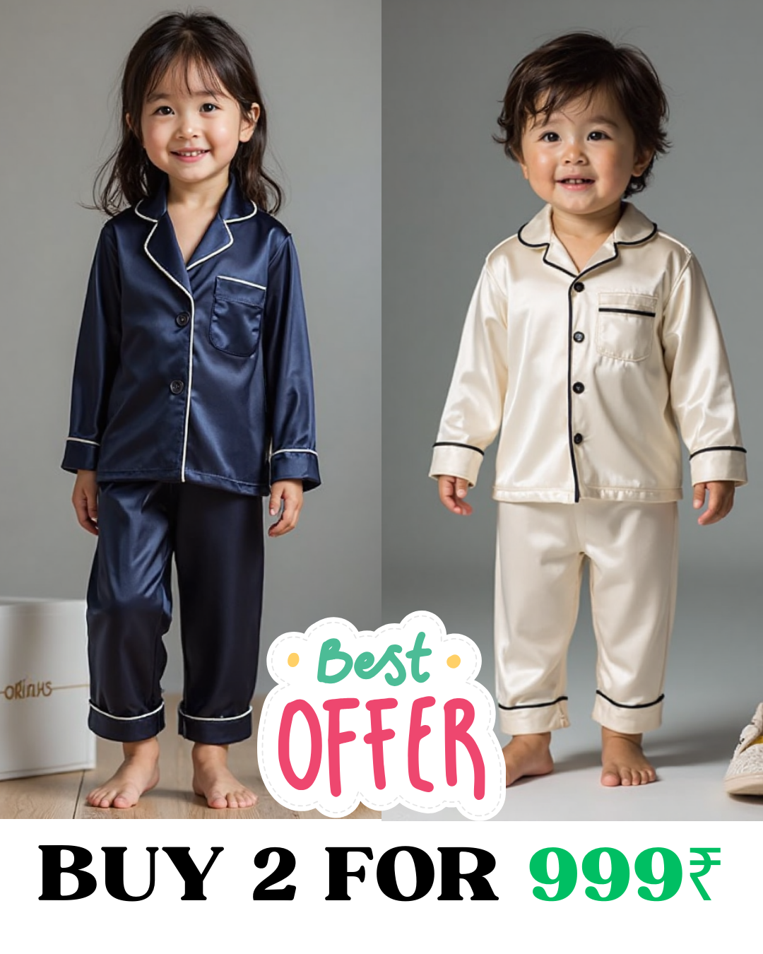 2 NIGHT SUITS COMBO FOR BOYS AND GIRLS (White and Blue)