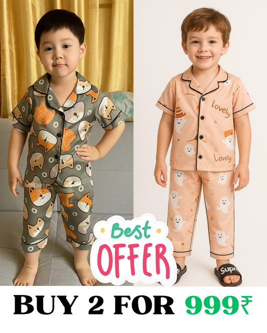 2 NIGHT SUITS COMBO FOR BOYS AND GIRLS (Printed Design)