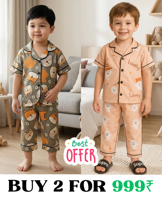 2 NIGHT SUITS COMBO FOR BOYS AND GIRLS (Printed Design)