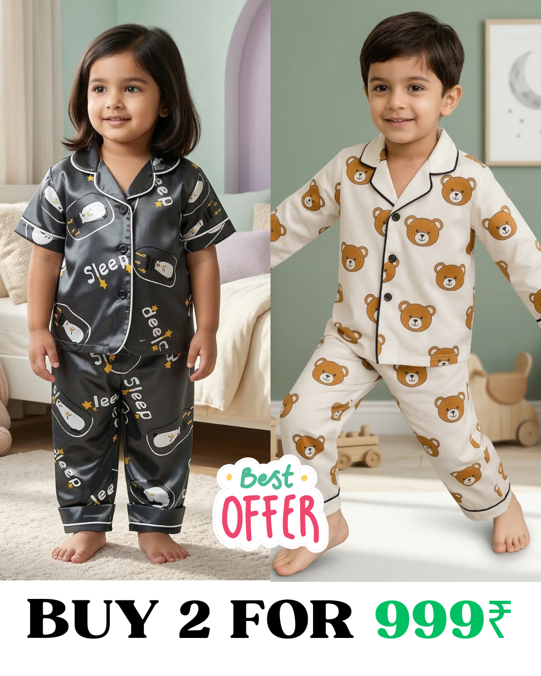 2 NIGHT SUITS COMBO FOR BOYS AND GIRLS (Printed Design)