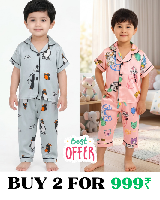 2 NIGHT SUITS COMBO FOR BOYS AND GIRLS (Printed Design)