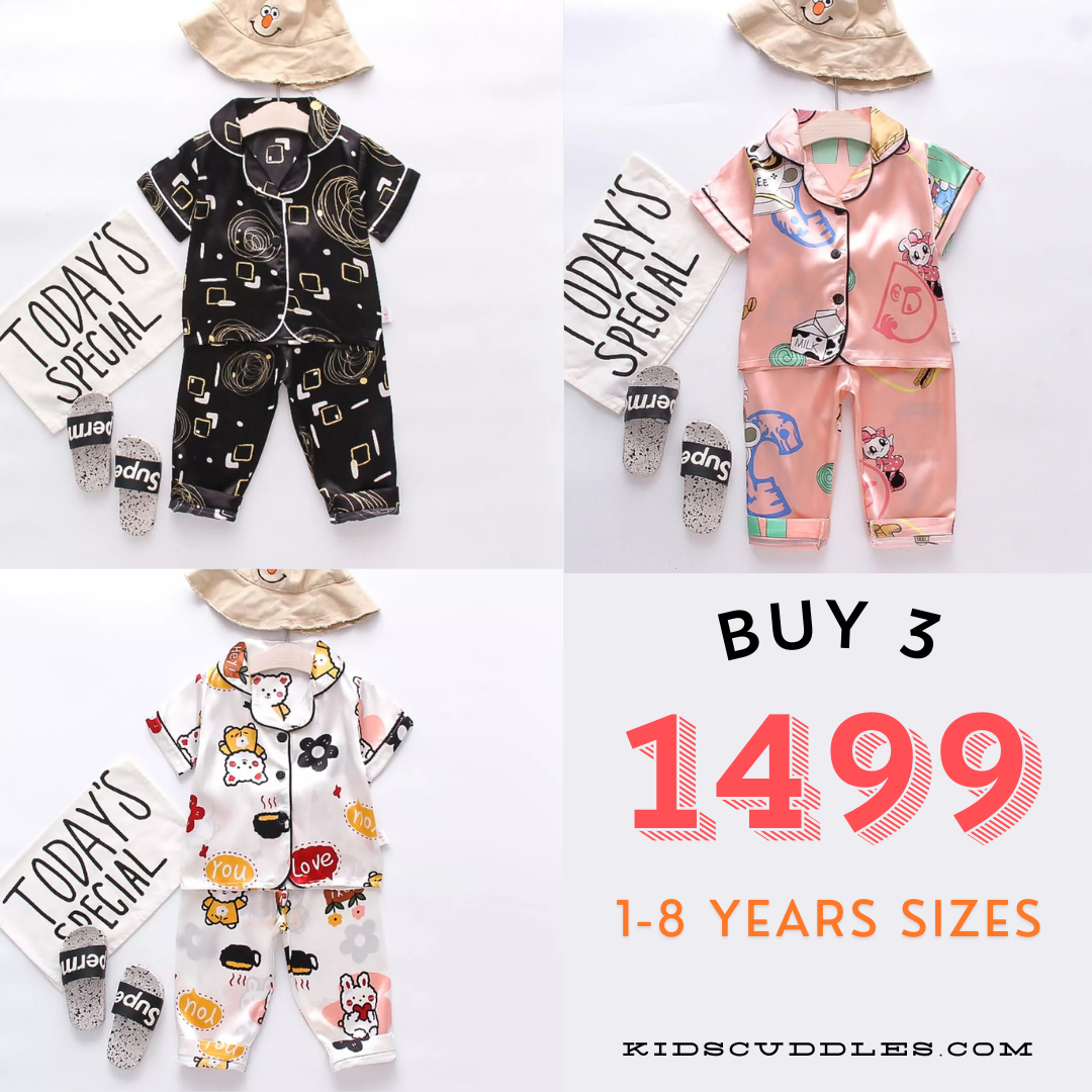 3 NIGHT SUITS COMBO FOR BOYS AND GIRLS (PRINTED DESIGN BLAKE PEACH WHITE)