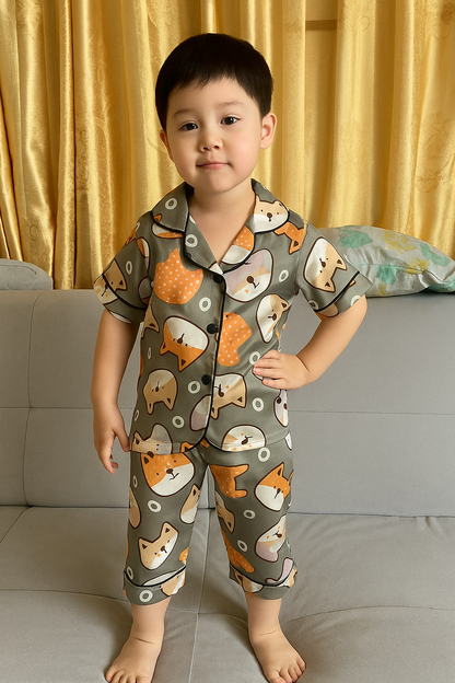 Printed Multi Color Satin Co-ord Set for Boys and Girls