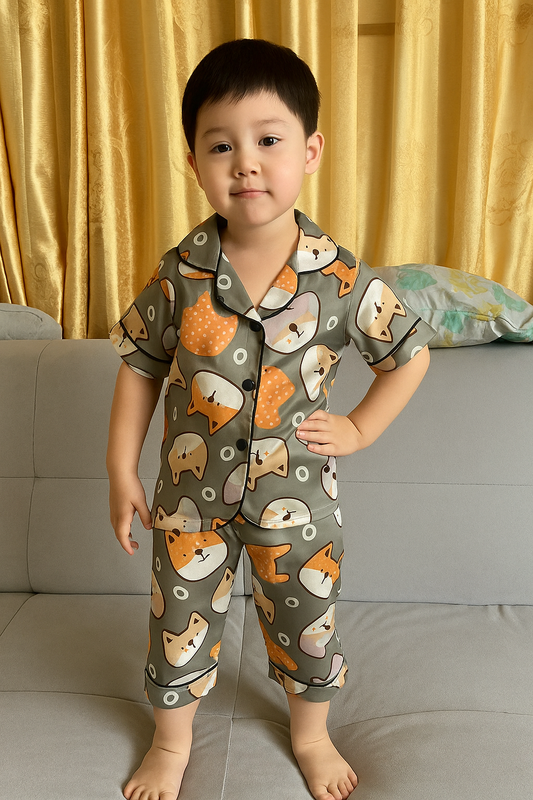 Printed Multi Color Satin Co-ord Set for Boys and Girls