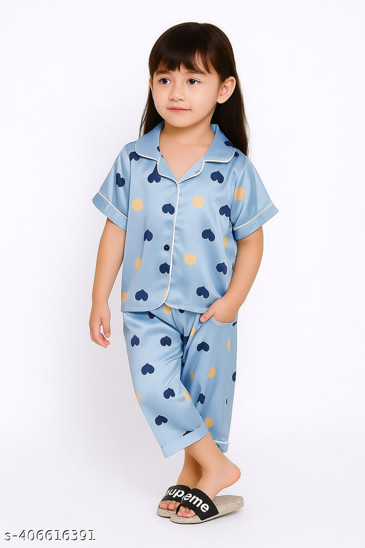 Printed White Satin Co-ord Set for Boys and Girls
