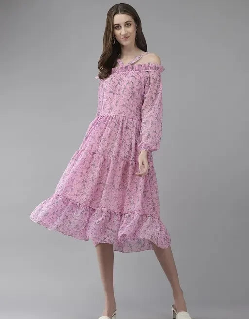 Blush Bloom Off-Shoulder Midi Dress
