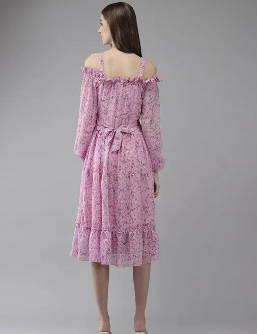 Blush Bloom Off-Shoulder Midi Dress