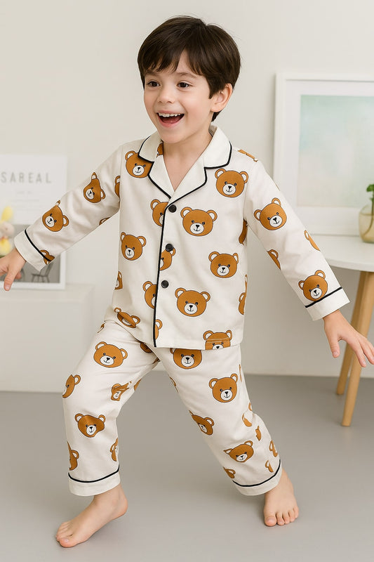 Printed White Satin Co-ord Set for Boys and Girls
